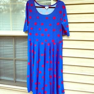 LulaRoe Dress 3X Blue with Red Roses